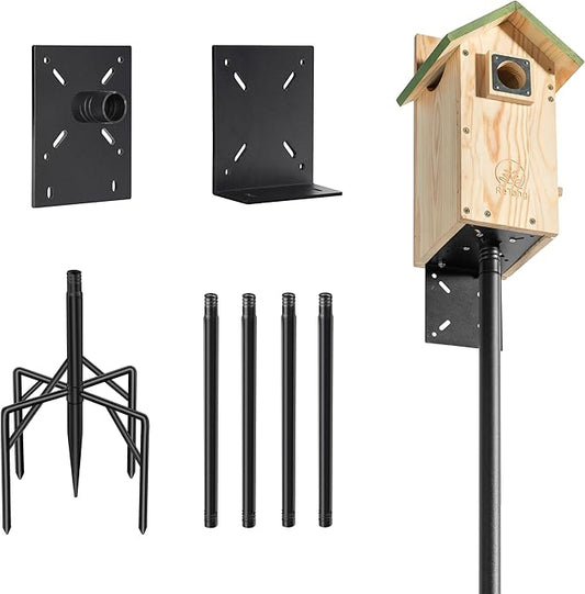 77 Inch Heavy Duty Bird Feeder Pole for Outdoors with 5-Prong Base and 2 Plates, Rust-Proof Metal Smart Bird Feeder Stand/Post, Adjustable Birdhouse Pole, Weather Station Mounting Kit