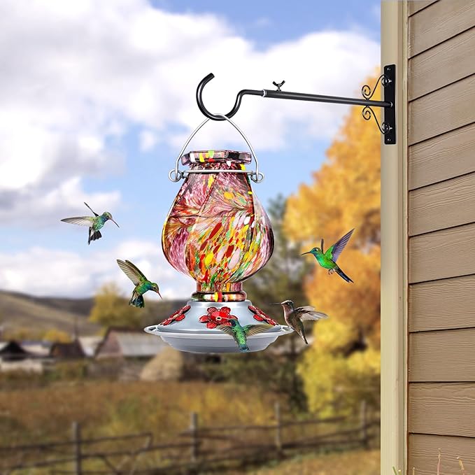 BOLITE Hummingbird Feeder, Hand Blown Glass Hummingbird Feeders for Outdoors Hanging, with Ant Moat and 5 Feeding Ports, 22 Ounces, Purple, Birthday Gifts for Women Men, Gifts for Mom Dad