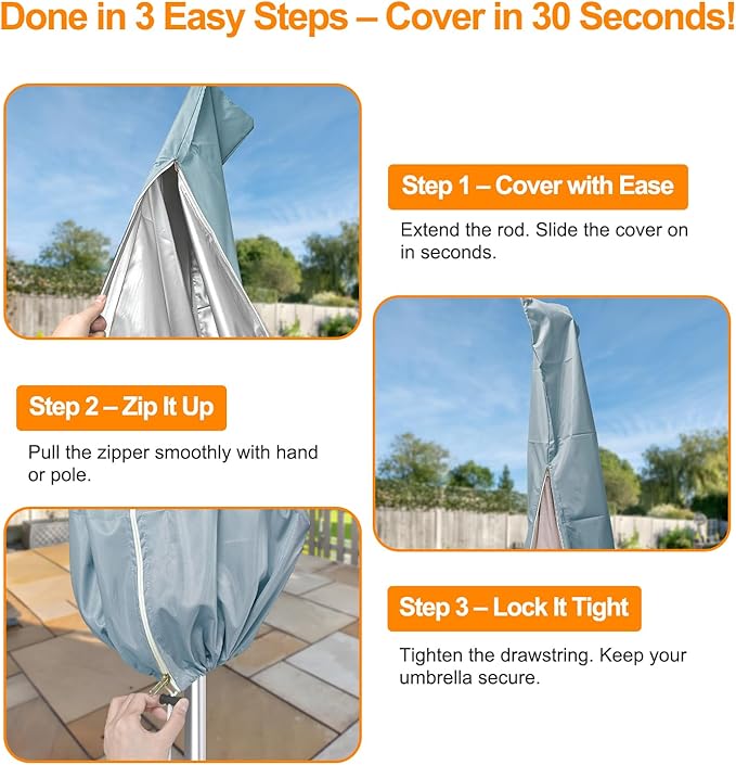 OKPOW Umbrella Covers for Outdoor Umbrellas - Small Patio Umbrella Cover for 6 ft to 9 ft Outdoor Table Umbrella - Waterproof Windproof Anti-UV Garden Parasol Covers, Grey