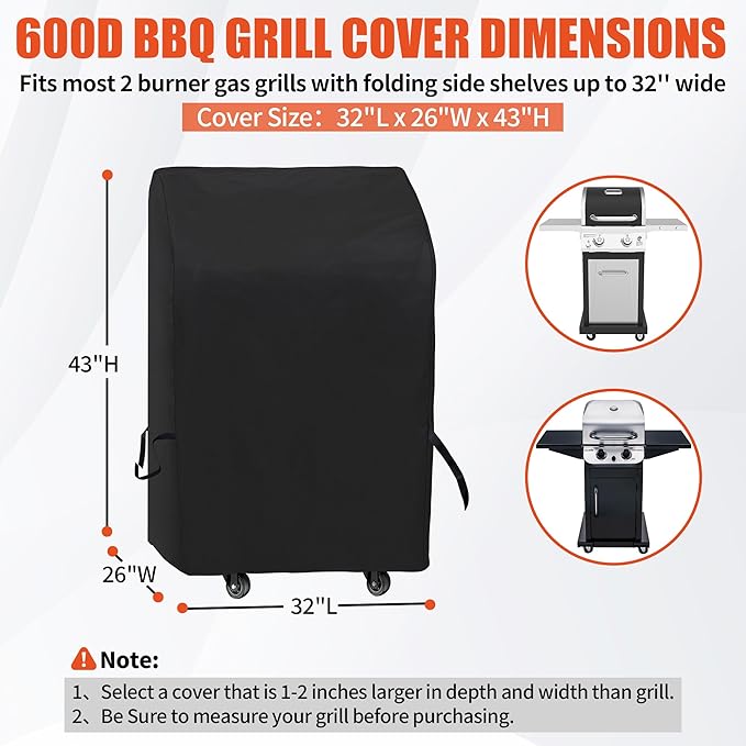 iCOVER Small Grill Cover - 30 inch Two Burner BBQ Gas Grills Covers 600D Heavy Duty Waterproof, Fits Weber/Char-Broil/Brinkmann/Nexgrill/Jenn Air/Pit Boss 3 Series with Collapsed Side Tables