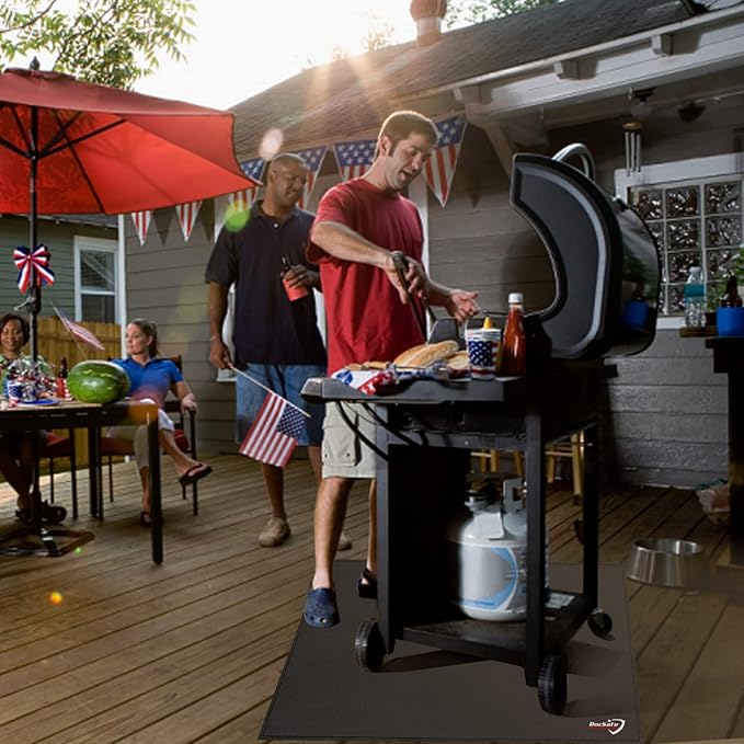 DocSafe Large Under Grill Mat 48" Square Fire Pit Mat,4 Layers Fireproof Grill Pads Protect for Deck,Patio,Outdoor Charcoal,Smokers,Wood Floor,Indoor Fireplace,Reusable Oil-Proof＆Waterproof,Black
