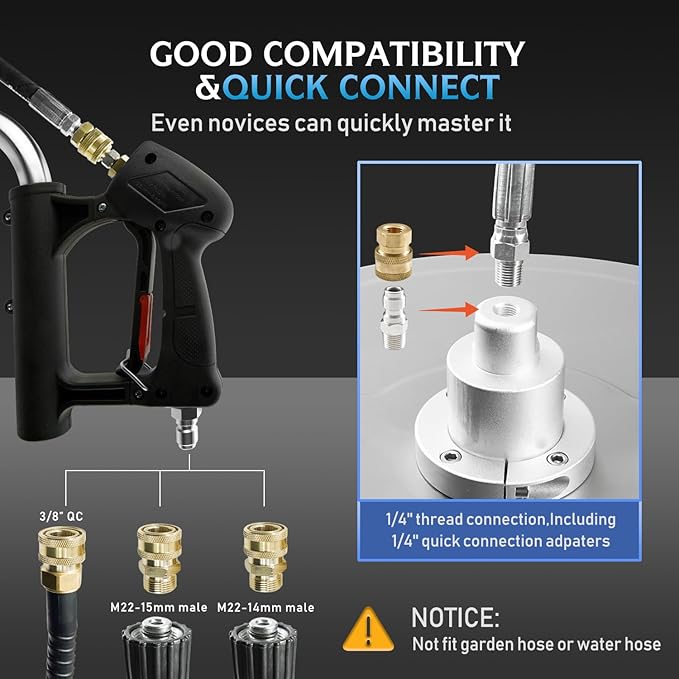 RAYNEL 24'' Pressure Washer Surface Cleaner with 4 Wheels, Dual Handle, Stainless Steel Housing, 2 Hose Adapters, 4 Replacement Nozzles