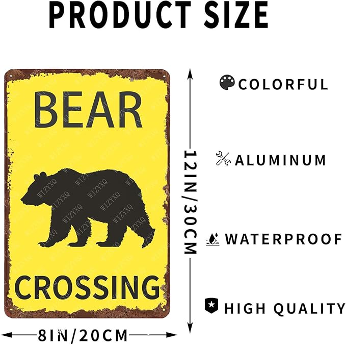 Metal Signs Bear Crossing Vintage Tin Sign for Home Bar Living Room Garden Yard Outdoor Wall Decor 12x8 Inch