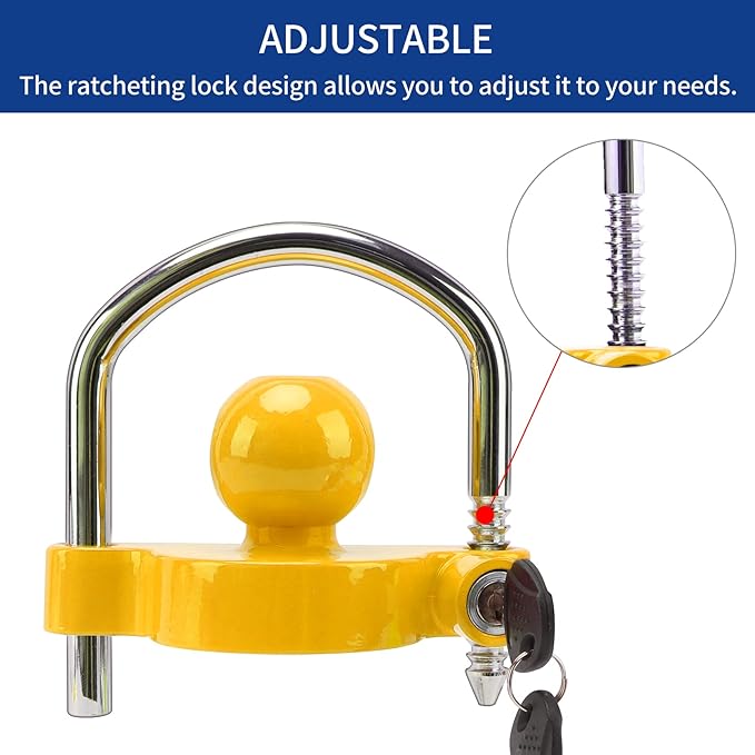 METOWARE Keyed Alike Trailer Coupler Lock Universal Adjustable Steel Trailer Hitch Lock, Anti Theft Trailer Ball Lock Towing Lock for Towing Trailer Security Fits 1-7/8",2”, 2-5/16" Coupler 2 Pack