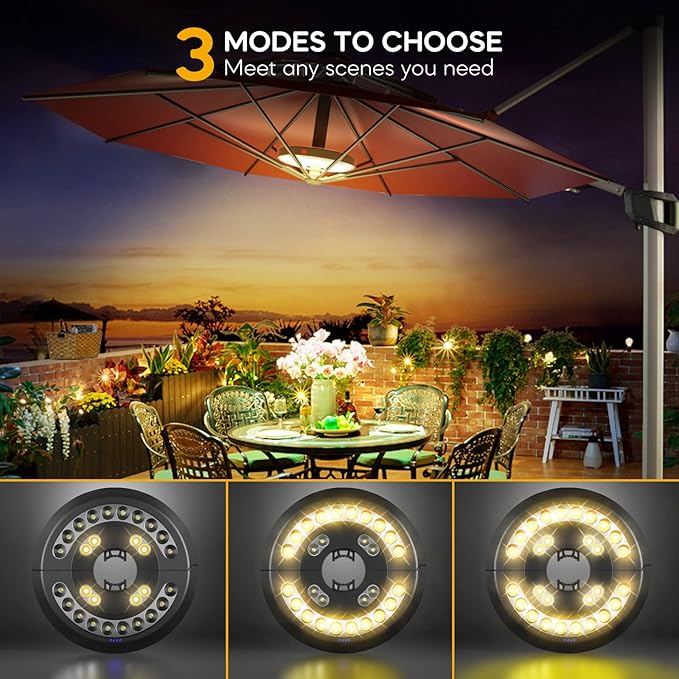 2packs Eletorot Patio Umbrella Lights-Rechargeable Outdoor Lights for Patio, Patio Table Light 28 LED 3 Lighting Modes, Pool Accessories and Backyard Decor
