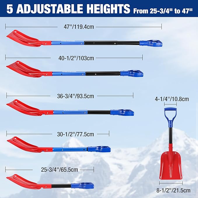 WORKPRO 3-Piece Snow Removal Kit, 47" Detachable Snow Shovel, 27" 2-in-1 Ice Scraper & Snow Brush Tool, Separate Snow Scraper for Car, Truck, Driveway, and Winter Conditions, Storage Bag Included