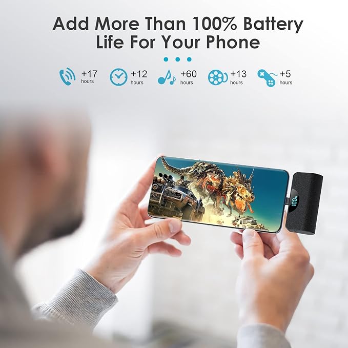 Mini Portable Charger USB-C Power Bank 5200mAh,Ultra Compact LCD Display Battery Pack Backup Charger Compatible with iPhone 16/16 Plus/16 Pro/16 Pro Max/15 Series,Samsung S22/S23, Android Phones etc