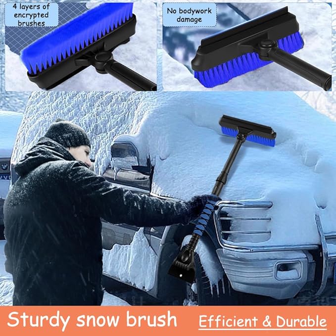 31.5" Car Snow Brush and ice Scraper, Ice scrapers for car Windshield, 3-in-1 Automotive Snow Removal Tool with Ergonomic Foam Handle and 360° Rotating Brush Head for Cars, Trucks and SUVs