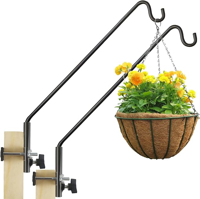 2 Packs Extended Fence Deck Heavy Duty Bird Feeder Hook, 360 Degree Rotary and Length Adjustable Plant Bracket for Bird Feeders Planters Suet Baskets Lanterns Wind Chimes and More