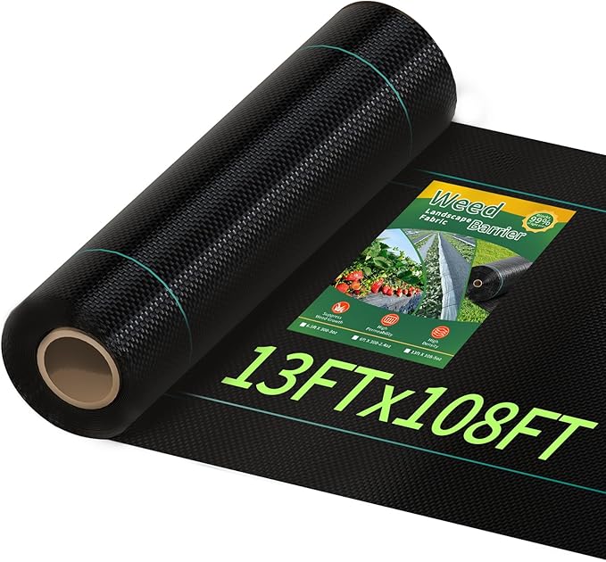 13ftx108ft Weed Barrier Landscape Fabric Heavy Duty, Premiun 5OZ Garden Geotextile Fabric, Outdoor Weed Blocker Landscaping Fabric, For Driveway Mats, Erosion Control, Ground Cover Weed Barrier
