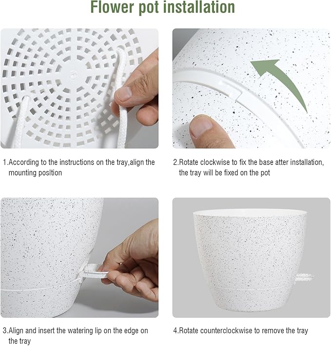 12 inch Large Self Watering Pots, Planter, Plant Pots with Multi Mesh Drainage Holes for Indoor Outdoor House Plants and Garden, Plastic Flower Pots with Deep Reservoir, Speckled White