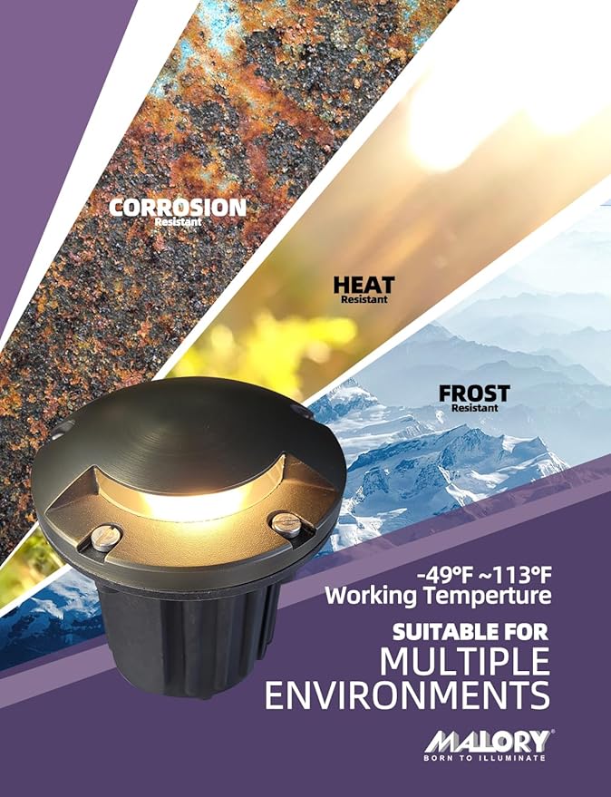 MALORY Low Voltage Landscape Well Lights,（5‘’H 12V Brass Top Cover Outdoor In Ground Lights,Landscape Lighting for Pathway, Driveway and Garden (One-Direction Turret, 1-Pack with Bulb)