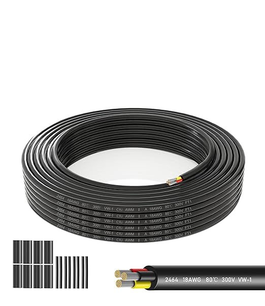 18 AWG 3 Conductor Electrical Wire -18/3 Gauge Stranded PVC Cord-Oxygen-Free Tinned Copper Core,12V/24V Low Voltage Flexible Cable for Automotive Marine LED Strips,Solar Lighting(49.21FT Heavy-Duty)
