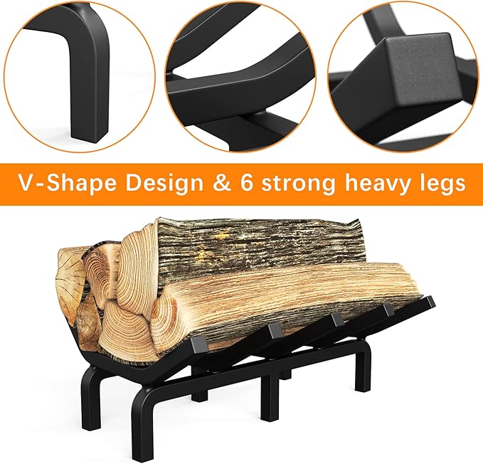 Mr IRONSTONE Fireplace Grate Fireplace Log Holder Solid Steel Heavy Duty Firewood Log Burning Rack Fire Grates for Outdoor Kindling Tools Pit Indoor Wrought Iron Wood Stove 17 inch