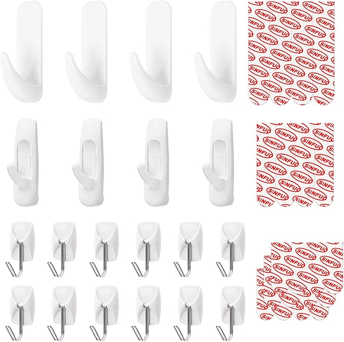 20 Hooks for Hanging Variety Pack,Adhesive Wall Hooks Heavy Duty with 20 Stirps,no Damage Large midium Small Sticky Utility Hooks for Outdoor、Tower、Keys
