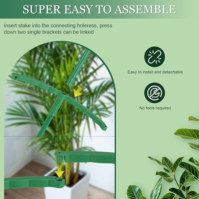 24Pcs Plant Support Stakes, Half Round Plant Stakes for Indoor Plants, Stackable Garden Flower Support, Plant Cages for Tomato,Monstera, Peony, Hydrangea, Climbing Plants