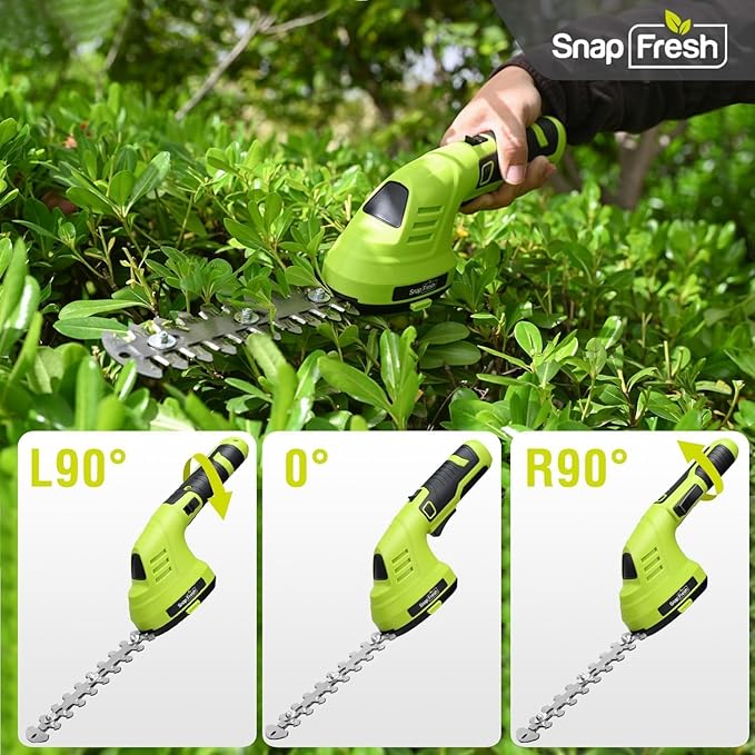 SnapFresh Hedge Trimmer Cordless Grass Shear, 2 in 1 8V Electric Grass Clipper and Hedge Shears with Rotating Head, Handheld Bush Trimmer/Grass Cutter/Shrub Trimming with Battery for Garden & Lawn