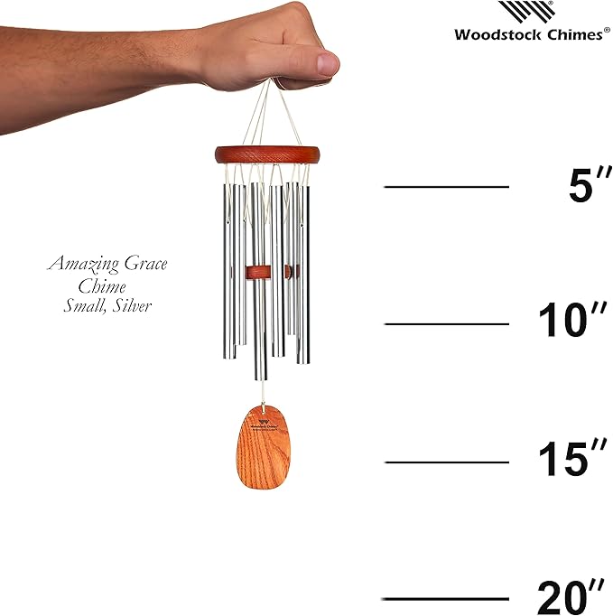 Woodstock Chimes Amazing Grace Wind Chime for Outside 16" Small Silver, Outdoor Decor for Patio, Porch, Garden, Memorial Gift for Loved Ones AGSS