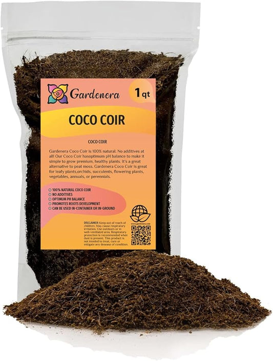 Premium Organic Coconut Coir Mix for Home Gardening - All Natural Soil Amendment - PH Balanced and Double Washed Coco Coir by Gardenera (1 Quart Bag)