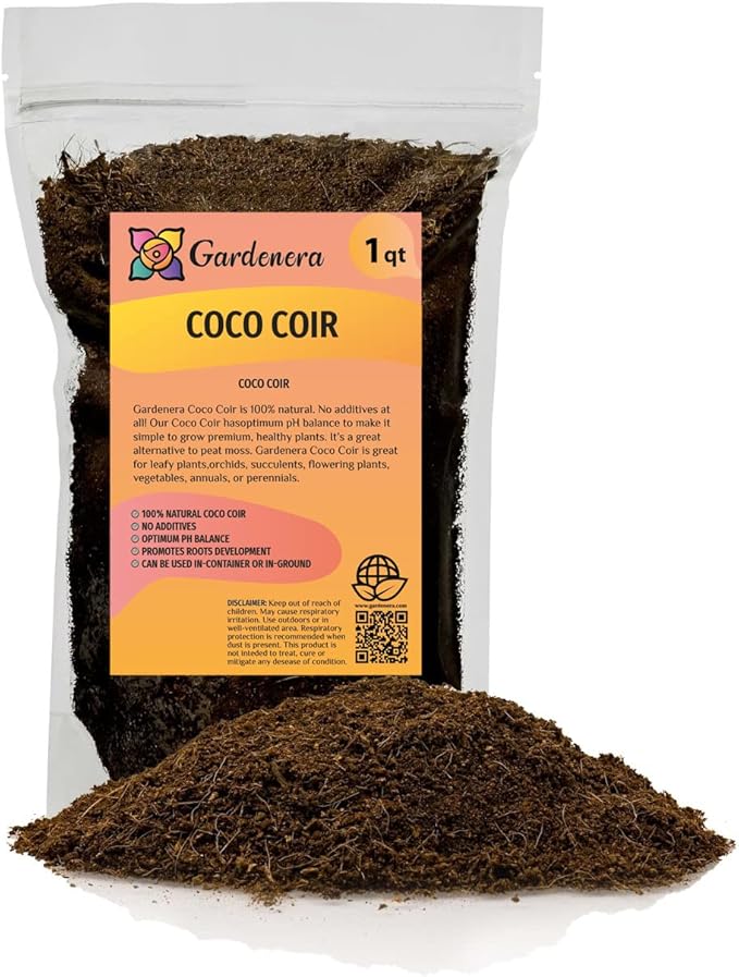 Premium Organic Coconut Coir Mix for Home Gardening - All Natural Soil Amendment - PH Balanced and Double Washed Coco Coir by Gardenera (1 Quart Bag)