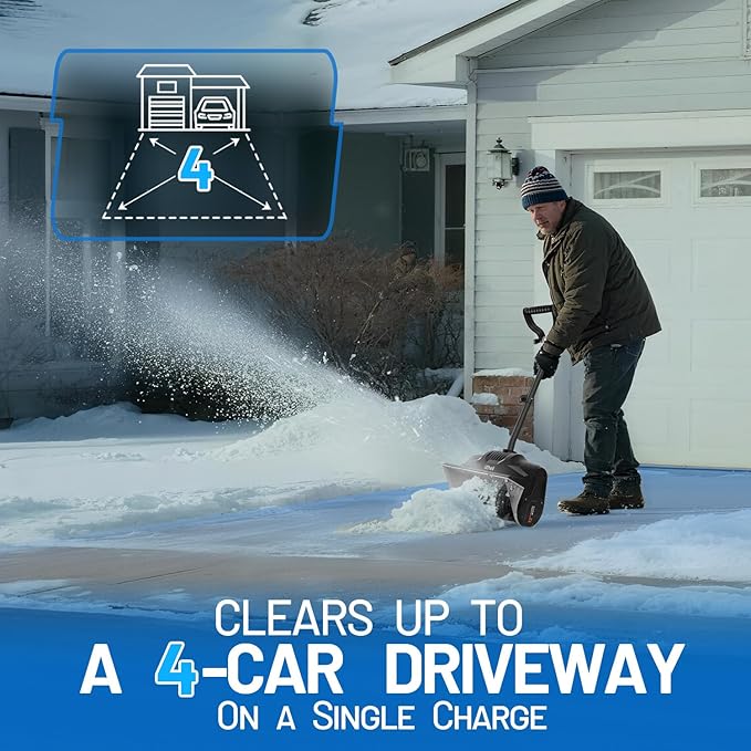 Litheli Cordless Snow Shovel, 20V 12'' Brushless Electric Snow Blower for Driveway, Battery Powered Snow Thrower, 4.0Ah Battery Included