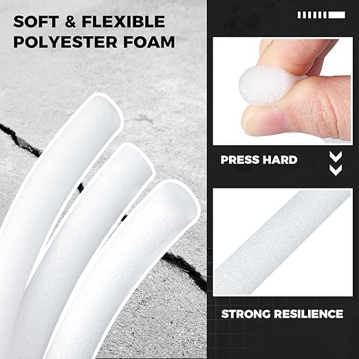 1/2 Inch x 50 ft Foam Backer Rod for Gaps Joints Concrete Crack Filler Caulk Saver Bulk Foam Backing Rod Concrete Filler Rope for Weather Stripping Door Seal (White)