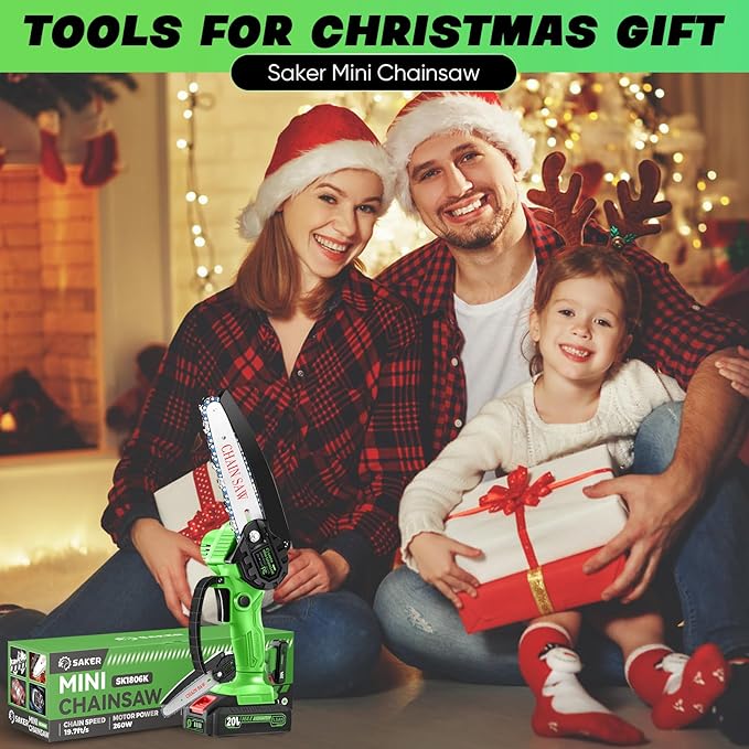 Saker Mini Chainsaw|6 Inch Chainsaw[2025 Upgraded]|Mini Cordless Electric Chain Saw|Small Handheld Portable Chainsaw Battery Powered Chain Saw for Tree Trimmer and Garden,Christmas Gifts for Men Women