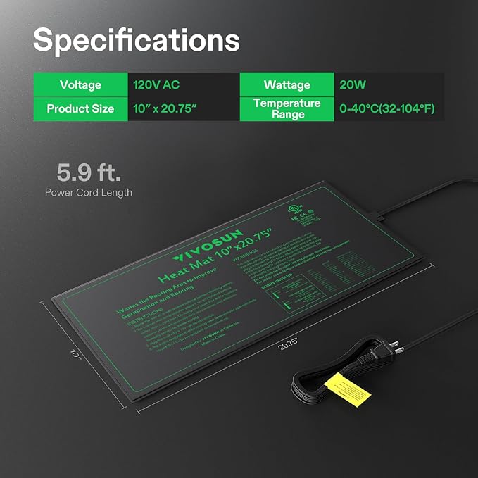 VIVOSUN 6-Pack 10" x 20.75" Durable Waterproof Seedling Heat Mat, UL & MET-Certified Warm Hydroponic Heating Pad for Germination, Indoor Gardening, Greenhouse