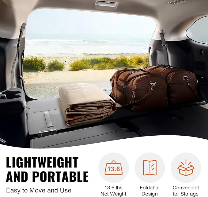 VEVOR Carport Replacement Canopy Cover 10 x 20 ft, Garage Top Tent Shelter Tarp Heavy-Duty Waterproof & UV Protected, Easy Installation with Ball Bungees,Beige (Only Top Cover, Frame Not Include)