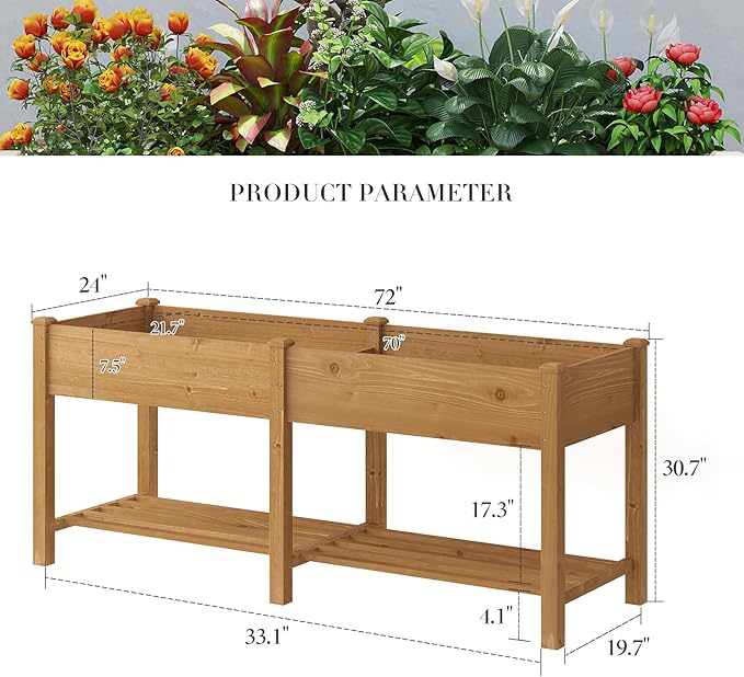 Wooden Raised Garden Bed ，Planter Box with Legs, Wooden Planter -Grow Herbs and Vegetables Outdoors – Naturally Rot-Resistant - Unmatched Strength Lasts Years (Brown-L)