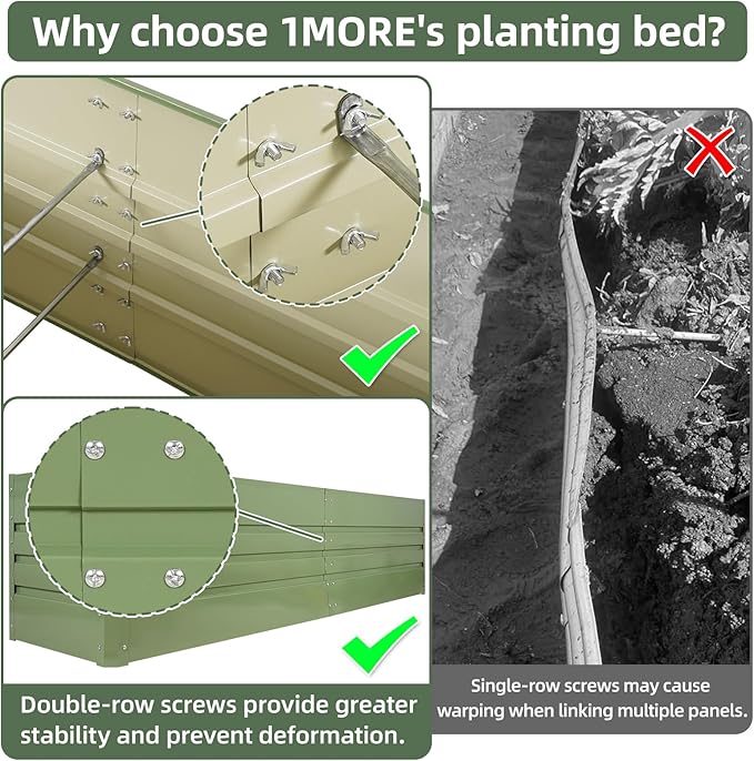 1MORE Raised Garden Bed- 8x2x1.8ft Planter Garden Boxes Outdoor, Raised Beds for Gardening, Large Metal Garden Bed Kit for Vegetables Flower, Deep Root Planter Raised Beds with Tools.Green