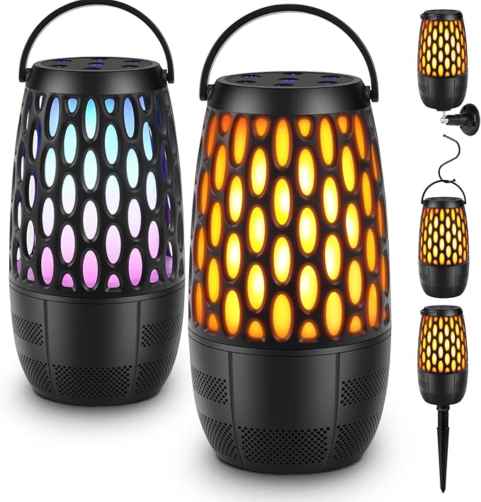 Outdoor Speakers with Lights, Mens Gifts for Birthday,Waterproof Portable Bluetooth Speaker,HD Stereo Sound, Multi-Sync up to 100 Speakers Auto-Pairing for Patio/Pool/Camping Cool Gadgets 2 Pack