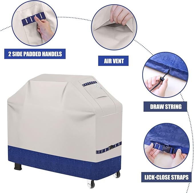 Grill Cover 600D Heavy Duty, Universal Fit Waterproof BBQ Grill Protector with Adjustable Straps, Weatherproof Outdoor Oven Cover for All Seasons