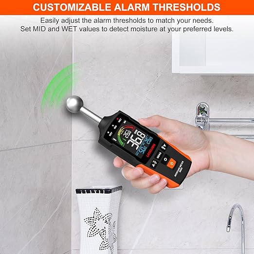 MS04 Pinless Moisture Meter with Ball Probe for Non-Destructive Area Scans Ideal for Wood Walls and Construction Materials Customizable Humidity Alarms Built-in Flashlight