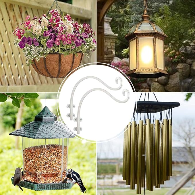 12 Inch Plant Hangers Outdoor 2 Pack White, Heavy Duty Plant Hanging Bracket Hook for Flowers Baskets Planter Pots Bird Feeder Lanterns Wind Chimes Outdoor Indoor