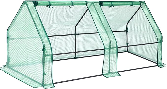 Ohuhu Portable Mini Greenhouse, 71"x36"x36" Greenhouses for Outdoors with Dual Large Zipper Doors & Ground Stakes, Waterproof & UV Protected Plastic Green House for Outside Garden Patio Backyard