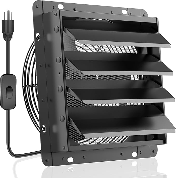 HG Power Upgraded 14 Inch Shutter Exhaust Fan, 882CFM High-Speed Vent Fan, 1400RPM Wall Mounted Attic Fan with Steel Mesh Screen for Shed, Garage, Greenhouse Ventilation, Black