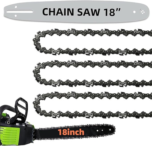 18 Inch Chainsaw Guide Bar and Chains 62 Drive Links, 3/8" LP Pitch, 050" Gauge, 18-Inch Replacement Chainsaw Chains Compatible with Husqvarna, Echo, Poulan, Craftsman and more (1 Bar + 3 Chains)