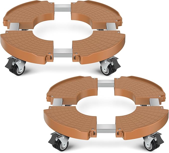 VANCASTLE Plant Caddy with Lockable Wheels Heavy Duty 450lbs Capacity, 15-22 Inch Adjustable Plant Stand with Wheels Rolling base, Plant Dolly for Flower Pot Mover Indoor Outdoor, Khaki, 2 Pack