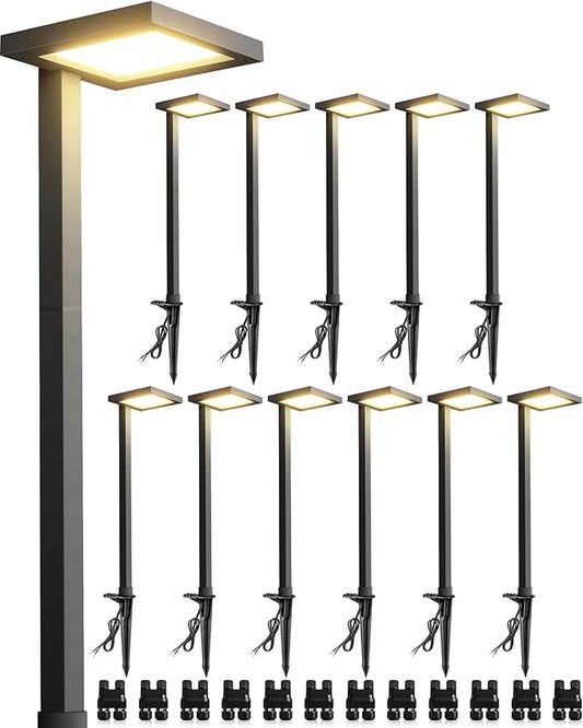 SUNVIE 5W Anti-Glare Low Voltage Pathway Lights Wired 12-24V LED Landscape Path Lights 3000K Cast-Aluminum Waterproof Outdoor Landscape Lighting with Connectors for Walkway Yard Garden, 12 Pack