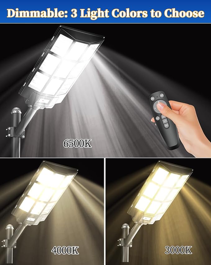 Ofuray Of-7200W Solar Street Light Outdoor-3000K/4000K/6500K Outdoor Security Flood Light,IP67 Solar Parking Lot Lights Commercial Dusk to Dawn with Remote Control for Yard,Residential