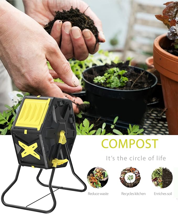 18.5 Gal Tumbling Compost Bin from BPA Free Material - Outdoor Single Rotating Chamber Composters，with Easy-Turn, Fast-Working System for Garden/Patio