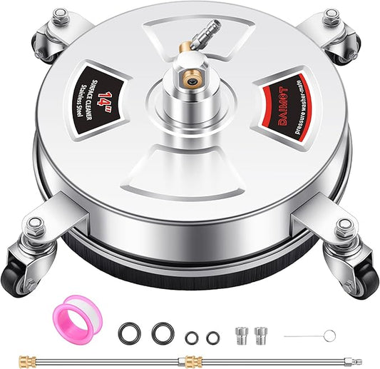 14" Pressure Washer Surface Cleaner with 4 Wheels - Stainless Steel Surface Cleaner for Pressure Washer Attachment for Concrete, Patio, Sidewalk, Deck and Driveways