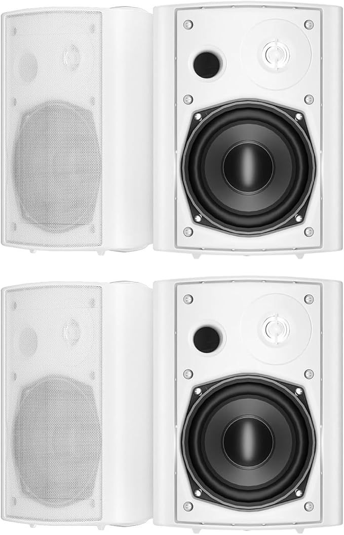 STUDIOFINIX 5.25 Inches Outdoor Bluetooth Speakers Waterproof 600 Watts Perfect for Indoor- Outdoor Patio Porch Wall Mount System (4 Speakers,White)