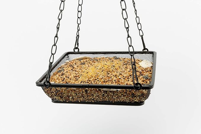 WOSIBO 2 Pack Hanging Bird Feeder Tray, Platform Metal Mesh Seed Tray for Bird Feeders, Outdoor Garden Decoration for Wild Backyard Attracting Birds