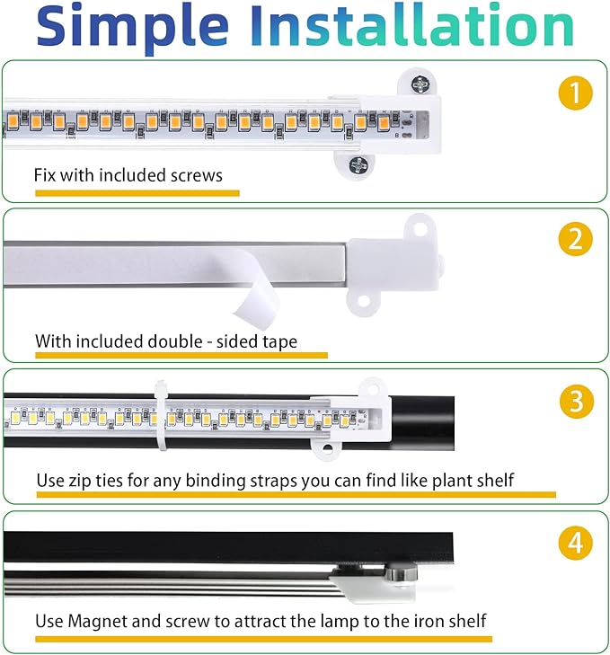 One Strip Growing lamp 2-Pack, Full Spectrum LED Grow Light Strips for Indoor Plants with Auto ON/Off Timer & 4 Dimmable Levels for Green House Hydroponics Succulent (One Head 2 Pack)