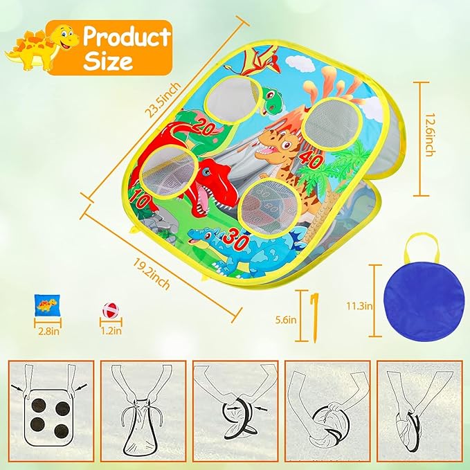3 in 1 Bean Bag Toss Game for Kids, Toddler Toys for 2 3 4 5 Year Old Boys Girls Birthday, Dinosaur Cornhole Party Carnival Games Backyard Outdoor Outside Toys Ages 1-3 2-4 4-8 Easter