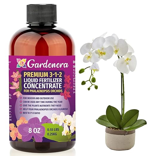 Premium Liquid PHALAENOPSIS Orchid Plant Fertilizer - 3-1-2 Concentrate for Indoor Plants and Flowers by Gardenera | Organic Plant Food for Pothos Plants - 8oz