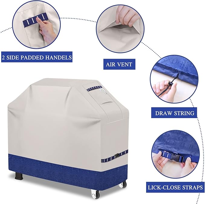 Grill Cover 600D Heavy Duty, Universal Fit Waterproof BBQ Grill Protector with Adjustable Straps, Weatherproof Outdoor Oven Cover for All Seasons