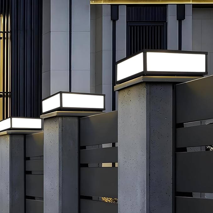 Outdoor Modern Post Light, LED Fence Deck Cap Light High Voltage Wired Lantern Column Lamp for Flat Surface Patio Garden Decoration with IP54 (High Voltage Wired, 12X12Inch)